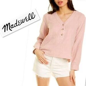 Madewell Lightspun Evert Gauze Cotton Top  Blouse In iWisteria Dove Pink  Size M